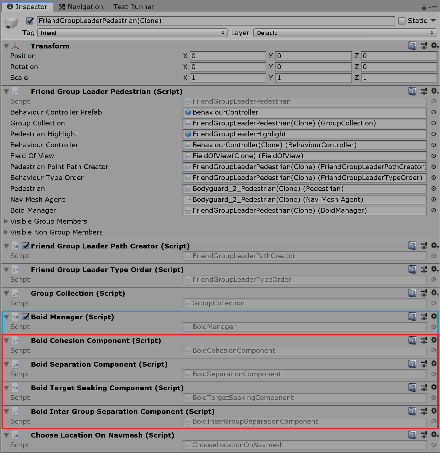 BoidManager placement in pedestrian GameObject hierarchy