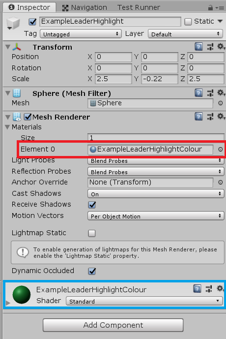 Setting highlight material example