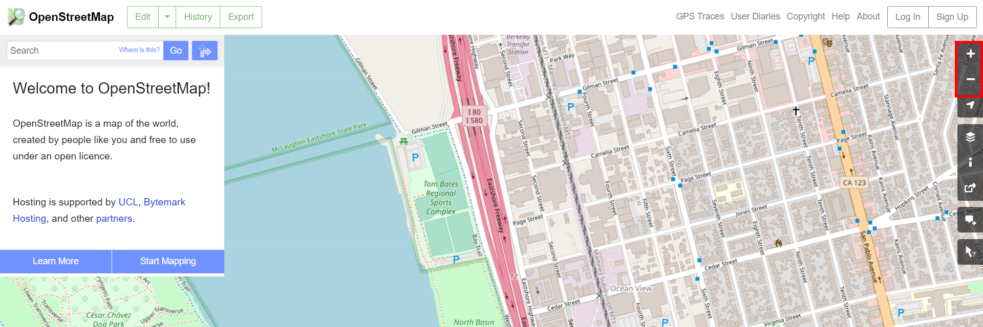 OpenStreetMap Zoom Buttons